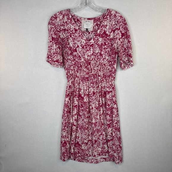 HD in Paris Anthropologie Boho Floral Dress Size 6 Pink Smocked - Picture 4 of 9